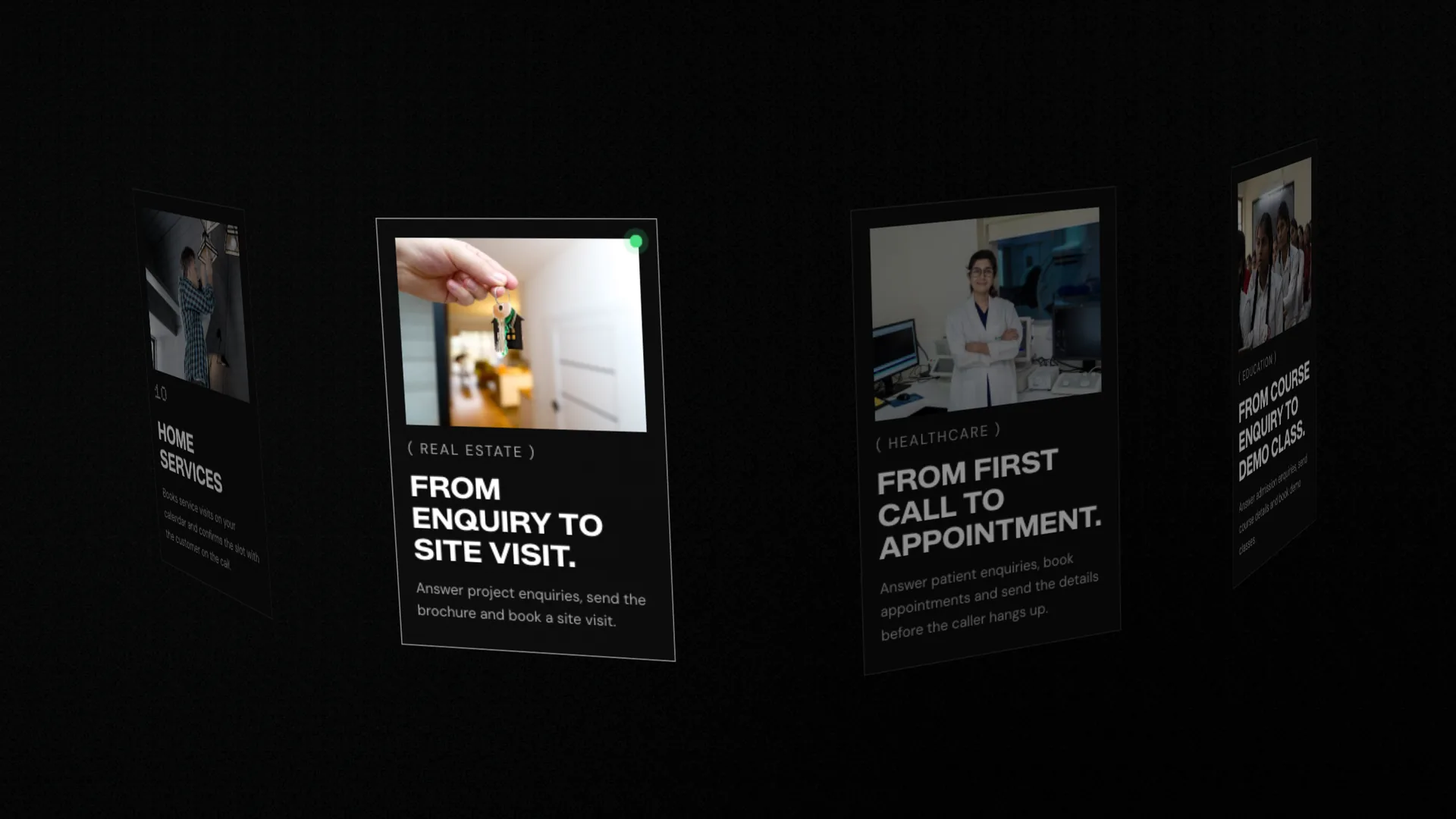 Rediall sectors ring with the real estate card facing front, between home services, healthcare and education